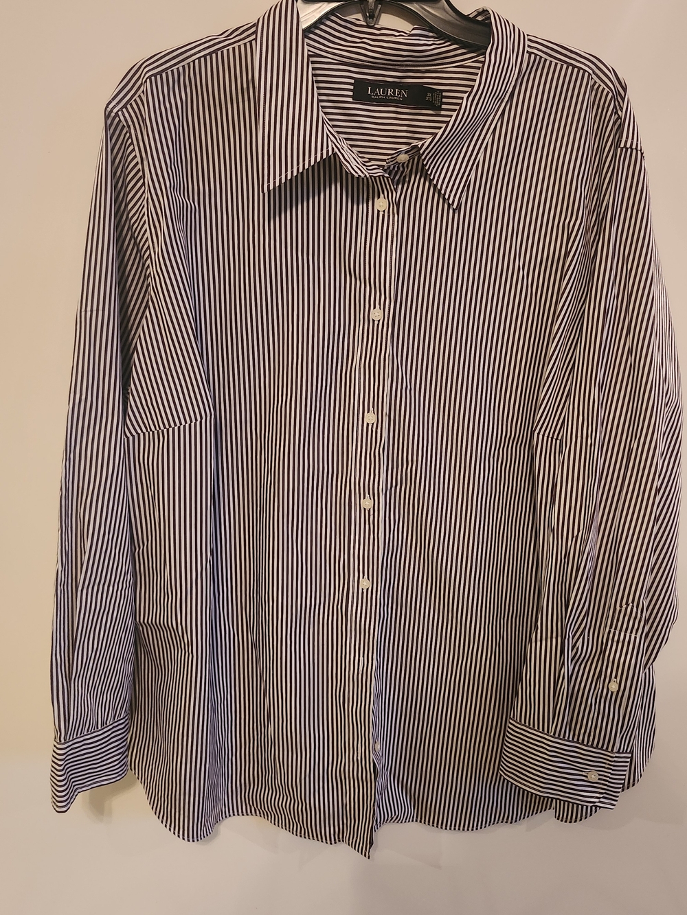 Lauren Ralph Lauren Purple and White Vertical Stripe Dress Shirt